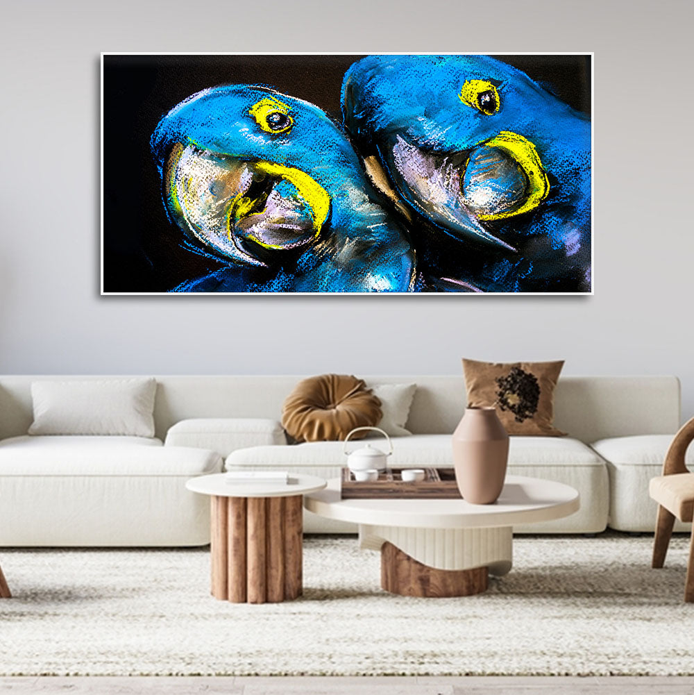 Blue Parrots Pastel Art Wall Painting