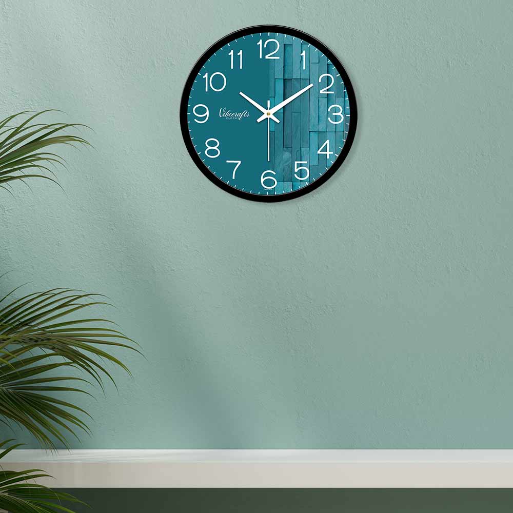 Blue Wooden Texture Printed Designer Wall Clock