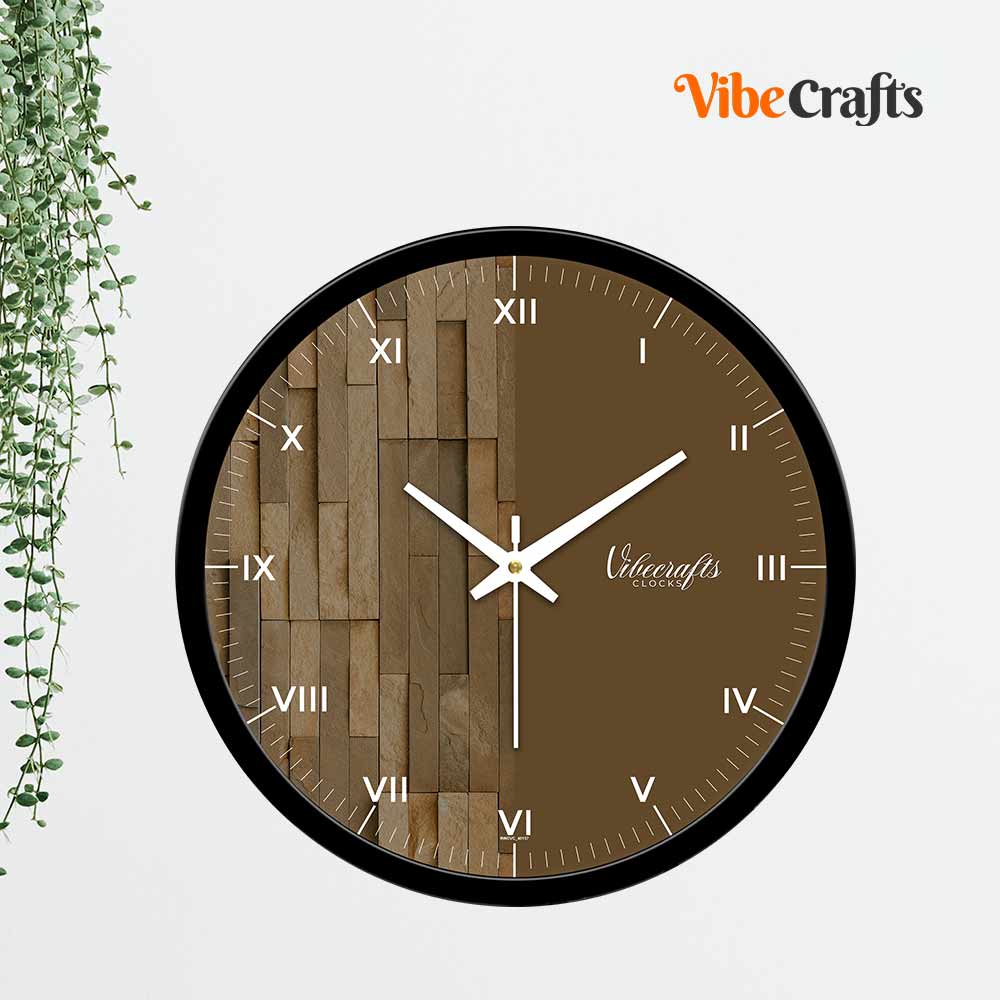 Brown Wooden Texture Printed Designer Wall Clock