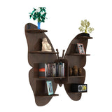 Butterfly Shape Backlit Designer Wooden Wall Shelf / Book Shelf / Night Light, Walnut Finish
