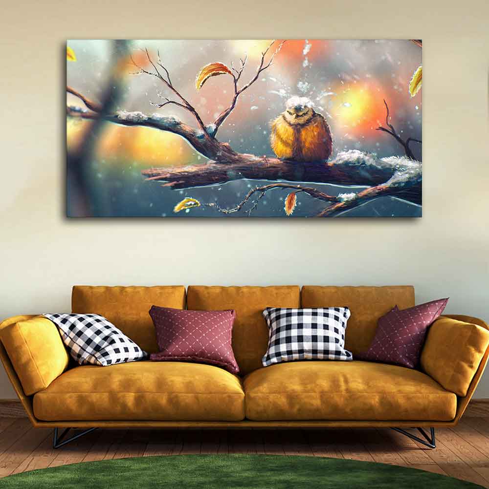 Canvas Wall Painting of Bird in Winters