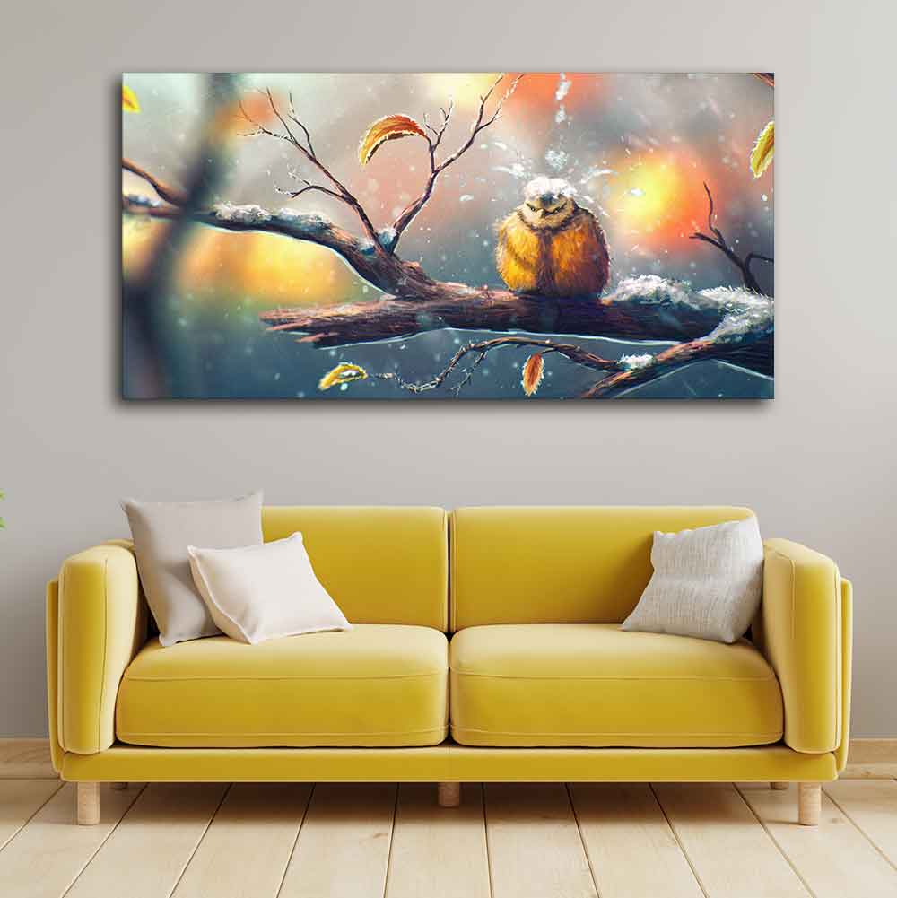 Canvas Wall Painting of Bird in Winters