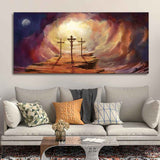  Wall Painting of Jesus Cross with Moon Dark Background