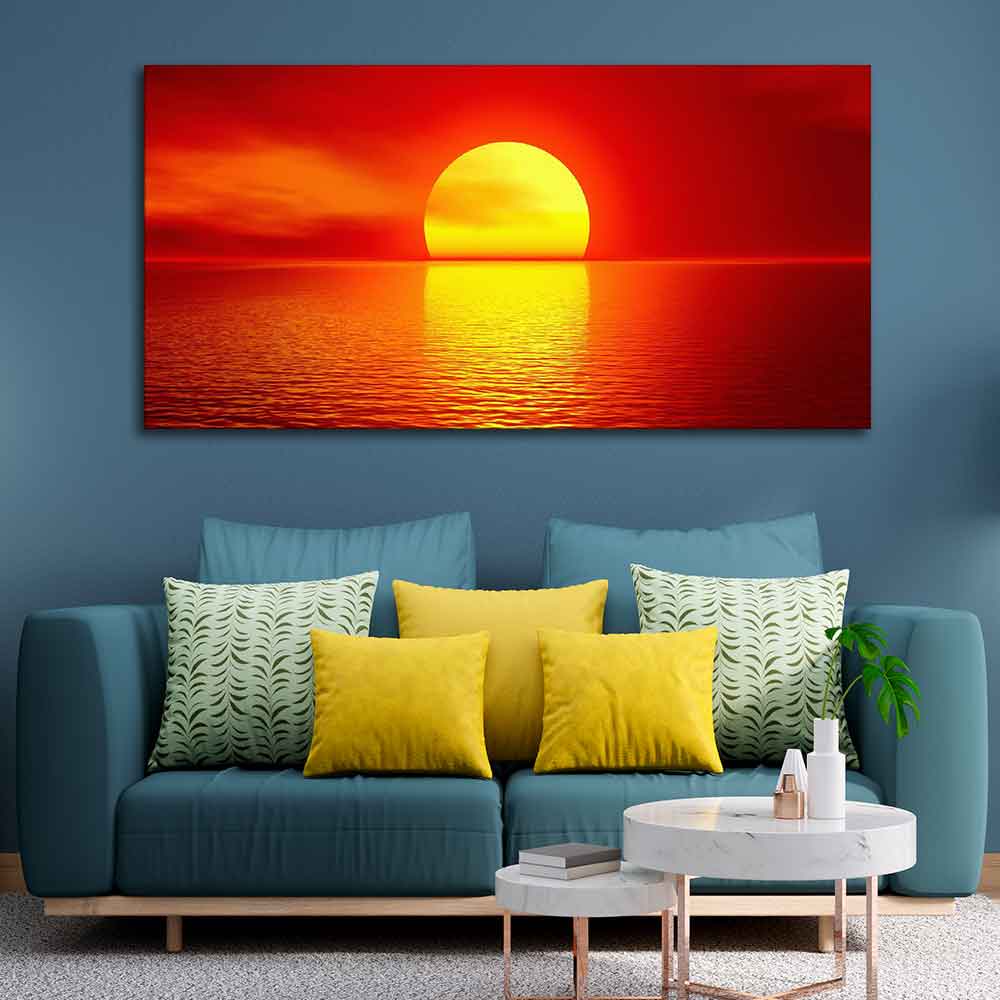 Canvas Wall Painting of Scarlet Sunset Over Ocean