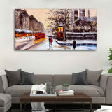 Canvas Wall Painting of Street view of London with Snowfall Background