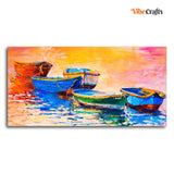  Wall Painting of The Colorful Boats in Shades of Sunset