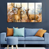 Canvas Wall Painting Pair of Deer in the Forest Set of Five