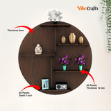 Circle Shape Dark Backlit Designer Wooden Wall Shelf / Book Shelf / Night Light, Walnut Finish