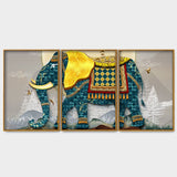 Golden Tusks Floating Canvas Wall Painting Set of Three