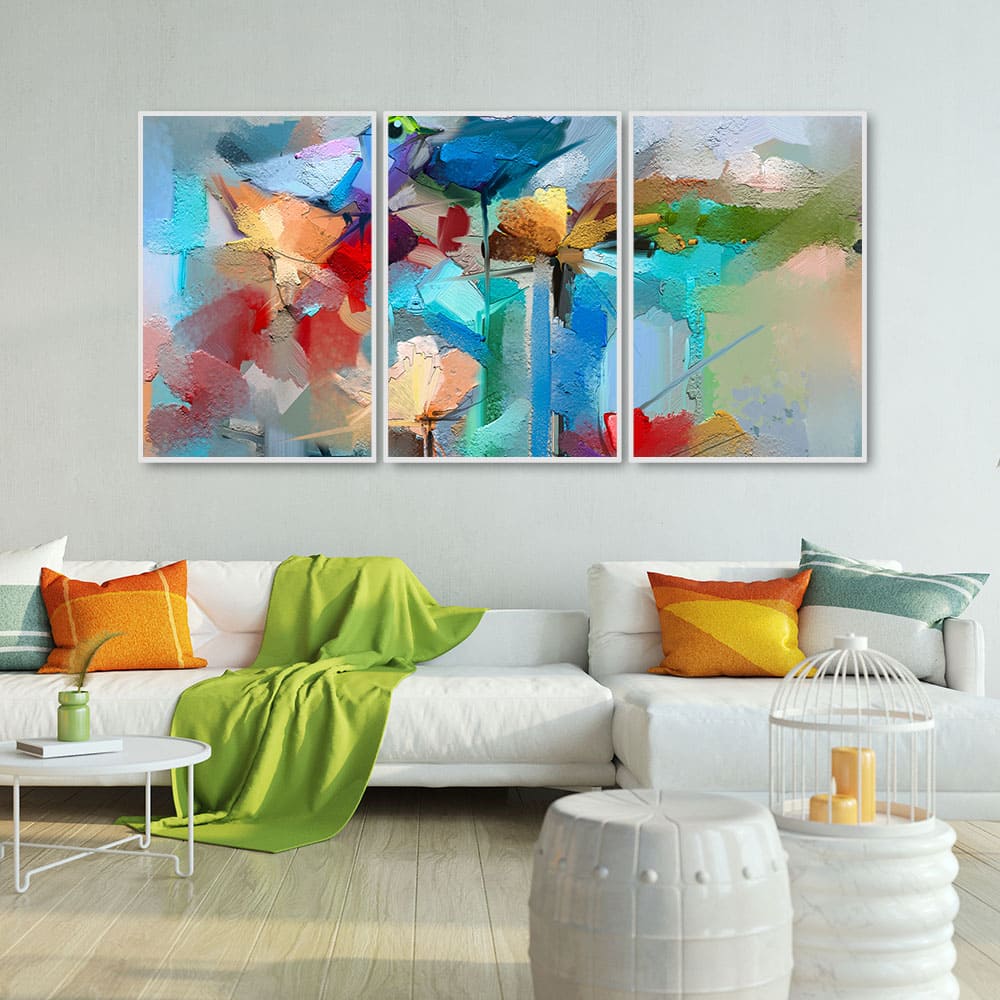 Color Abstract Art Floating Wall Painting Set of 3