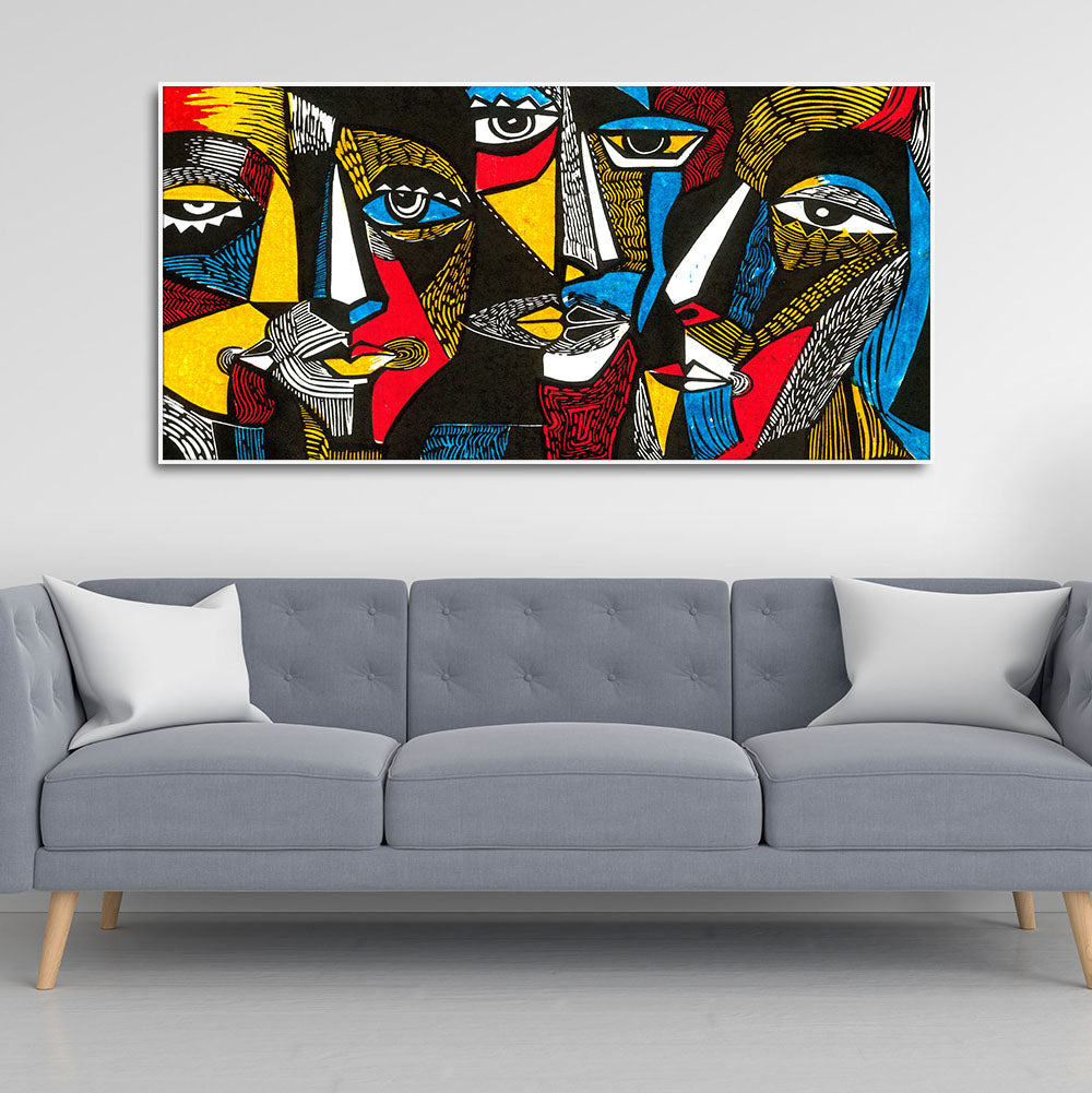 Colorful Abstract Faces Premium Canvas Wall Painting