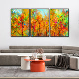 Colorful Abstract of Tree in Forest Premium Floating Wall Painting Set of Three