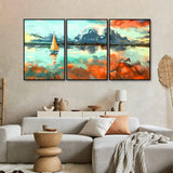 Art of Sea With Ship Floating Wall Painting Set of 3