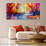  Autumn Trees Semi Abstract Forest with Lake Canvas Wall Painting