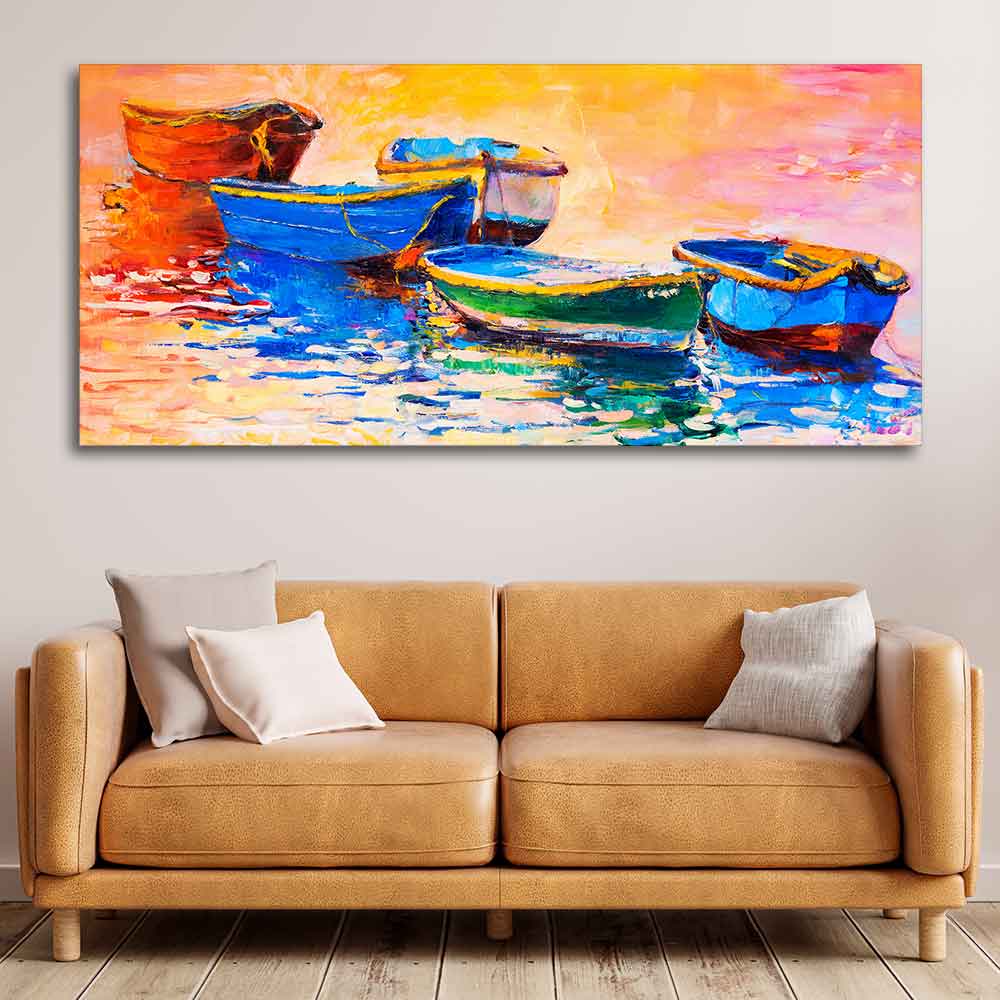 Colorful Boats in Canvas Wall Painting