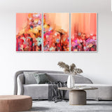 Colorful Flowers Abstract Artwork Floating Canvas Wall Painting Set of 3