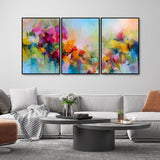 Colorful Flowers Beautiful Artwork Floating Canvas Wall Painting Set of Three