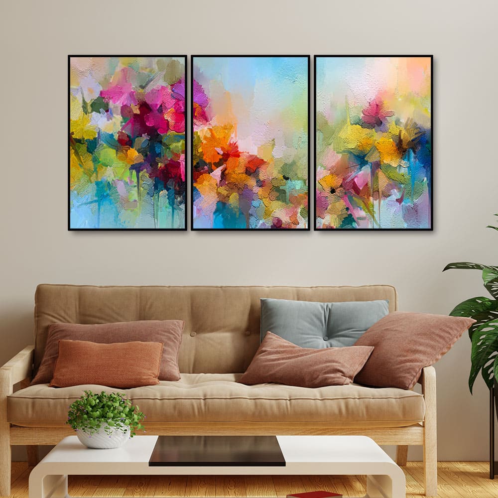 Colorful Flowers Beautiful Artwork Floating Canvas Wall Painting Set o ...