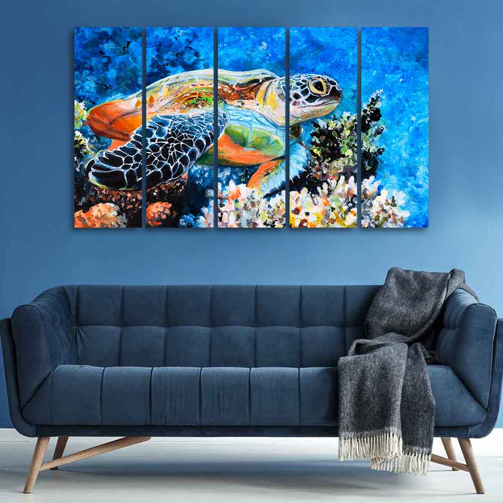 Colorful Turtle Canvas Wall Painting of Five Pieces
