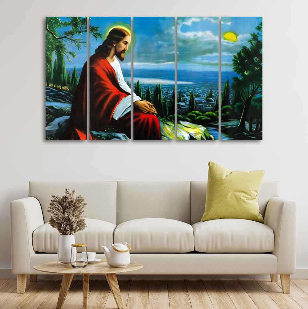 Premium Wall Painting of Jesus Christ in Jerusalem in Five Pieces