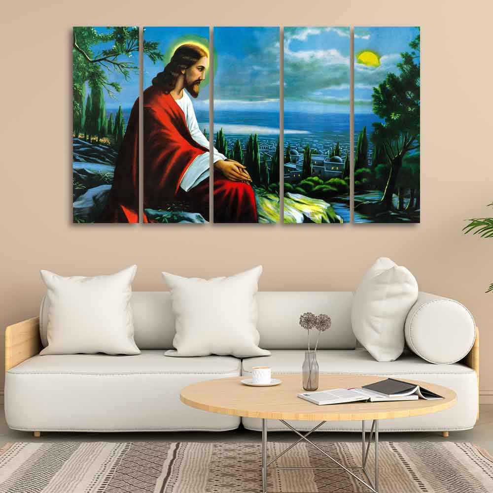Premium Wall Painting of Jesus Christ in Jerusalem in Five Pieces