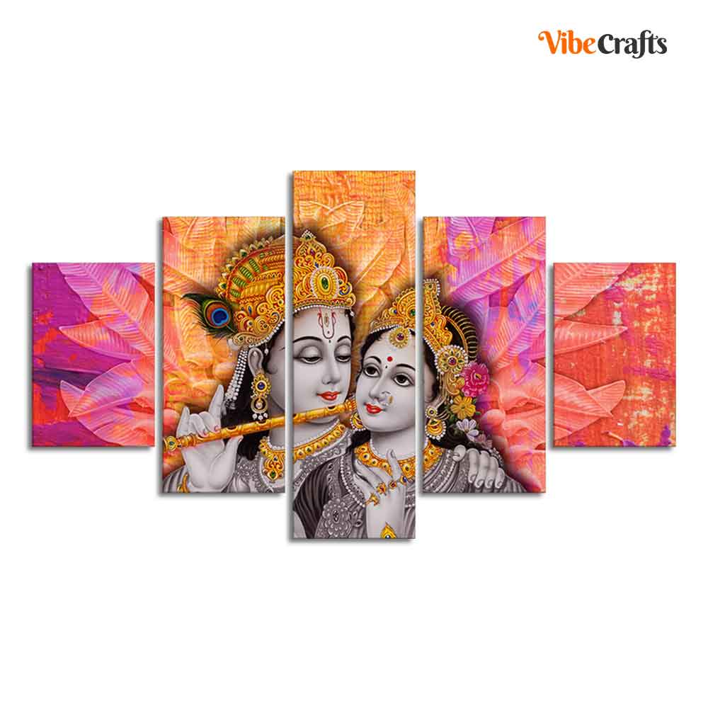 Colorful Wall Painting of Lord Radha Krishna of Five Pieces