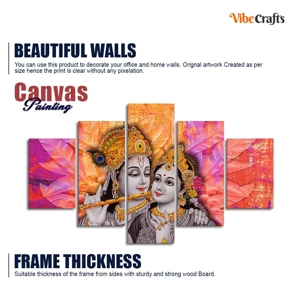 Colorful Wall Painting of Lord Radha Krishna of Five Pieces