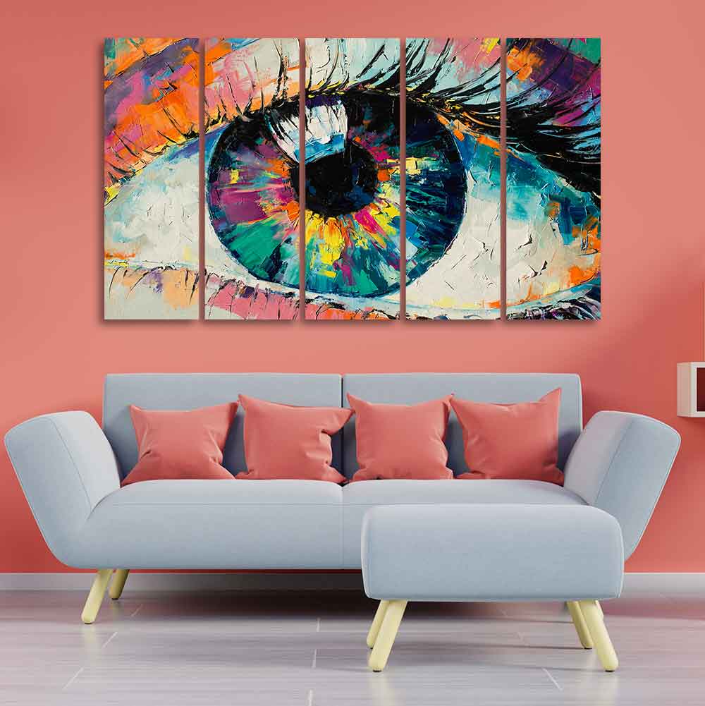 Conceptual Abstract Picture of the Eye Five Pieces Wall Painting