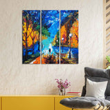 Couple Walking in City Park Canvas Wall Painting of 3 Pieces