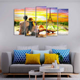  Sunset Paris Canvas Wall Painting of Five Pieces