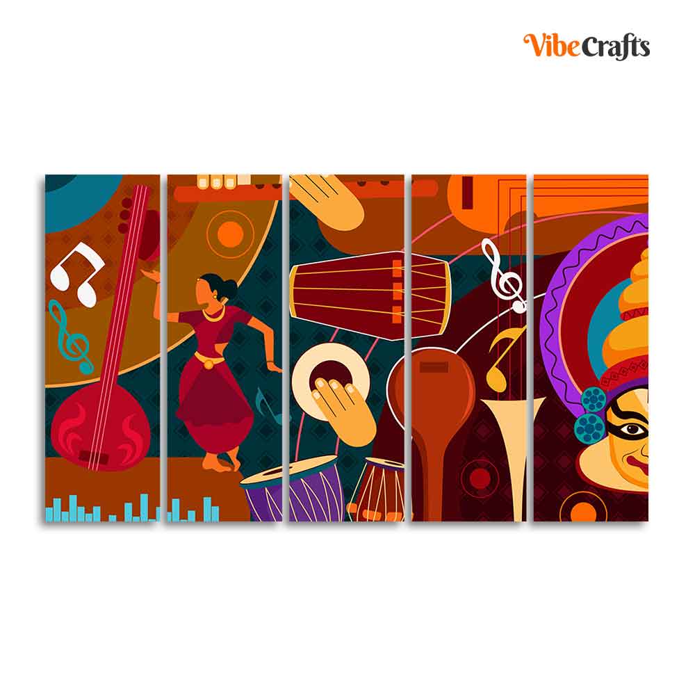 Dance & Music Instruments Canvas Wall Painting Set of Five