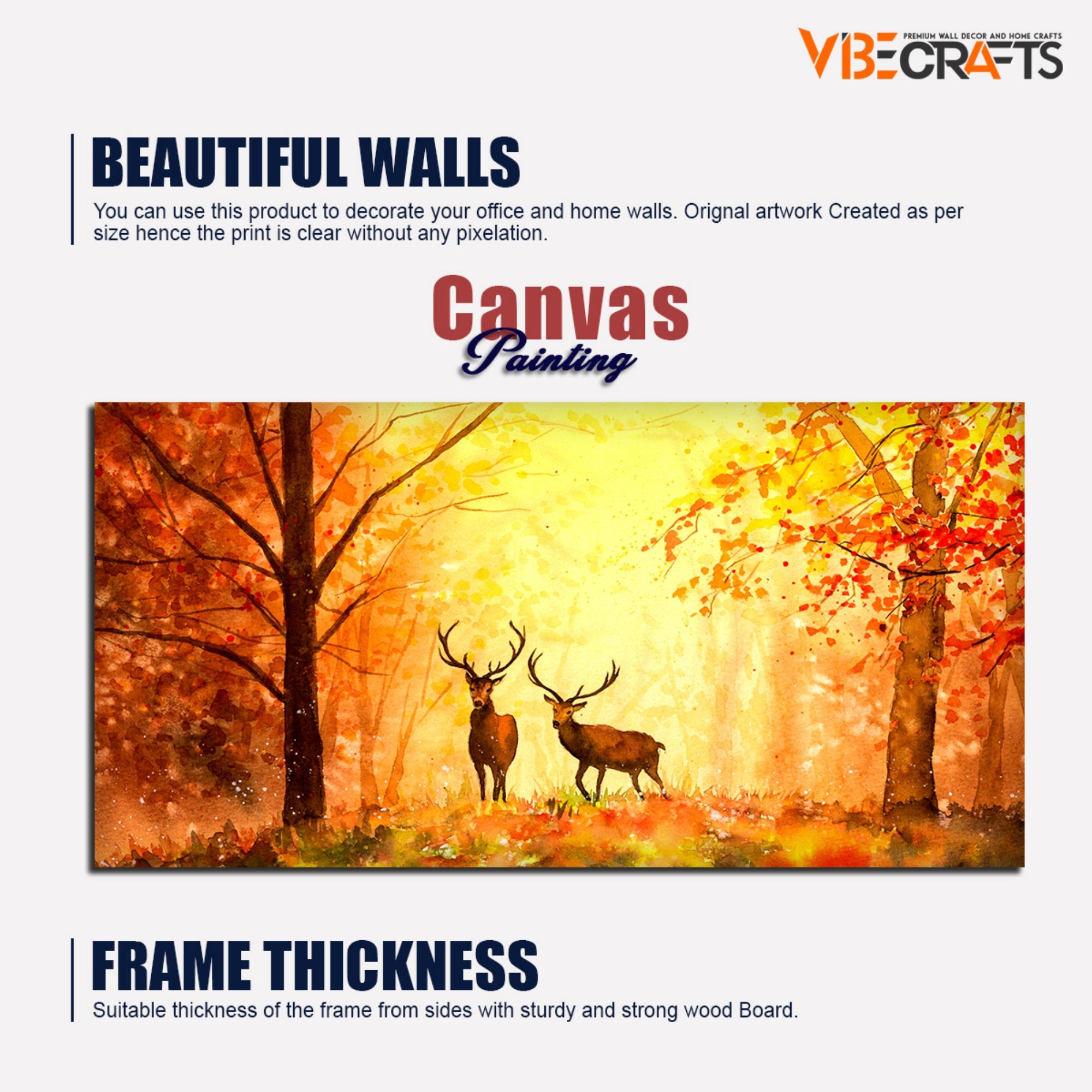 Deer in Autumn Forest Premium Canvas Wall Painting