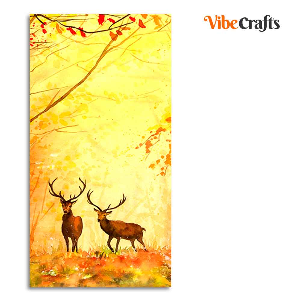 Deer in Autumn Forest Vertical Canvas Wall Painting