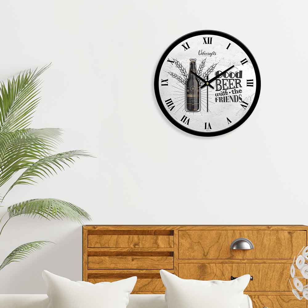 Designer Beer Bottle Print With Wheat Wall Clock for Living Room