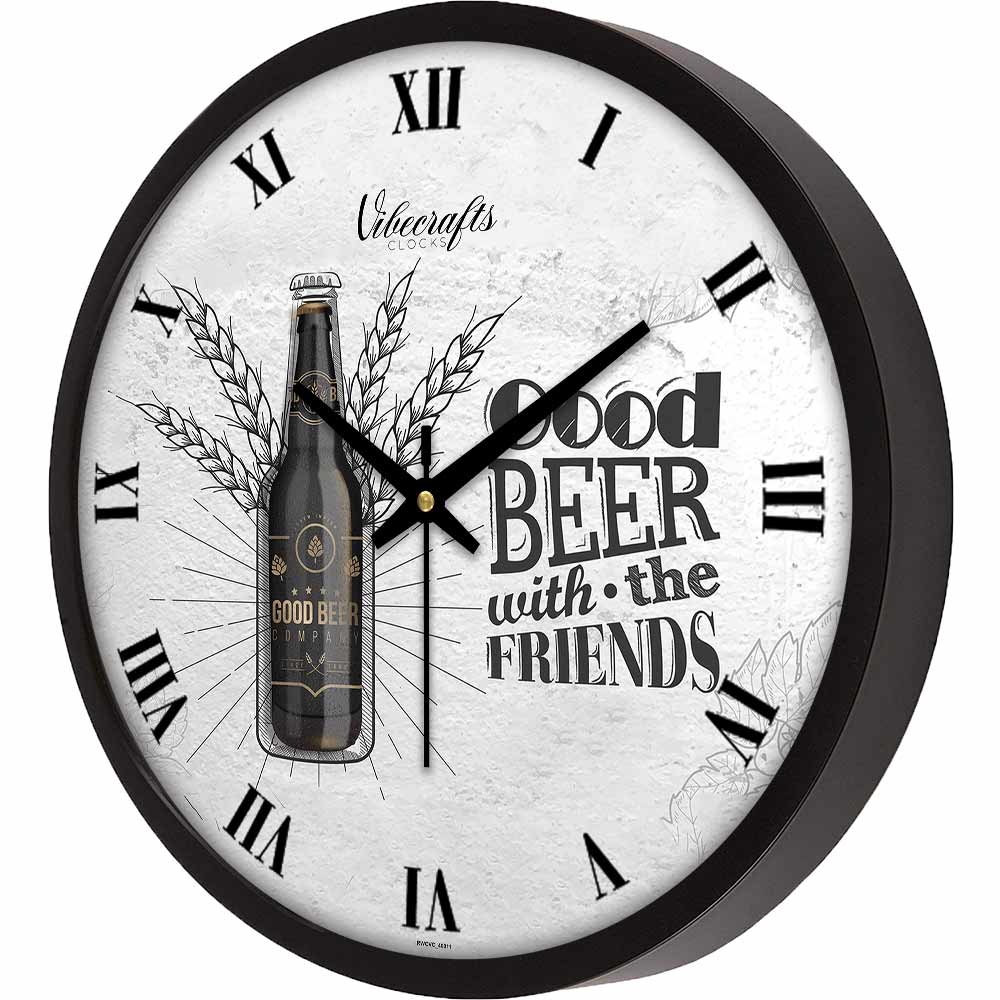 Designer Beer Bottle Print With Wheat Wall Clock for Living Room