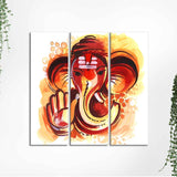 Deva Shree Ganesha Head Abstract Art Canvas Wall Painting Set of Three