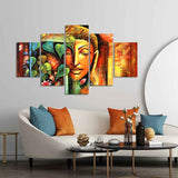 Divine Gautama Buddha Face Premium Frame Wall Painting of Five Pieces