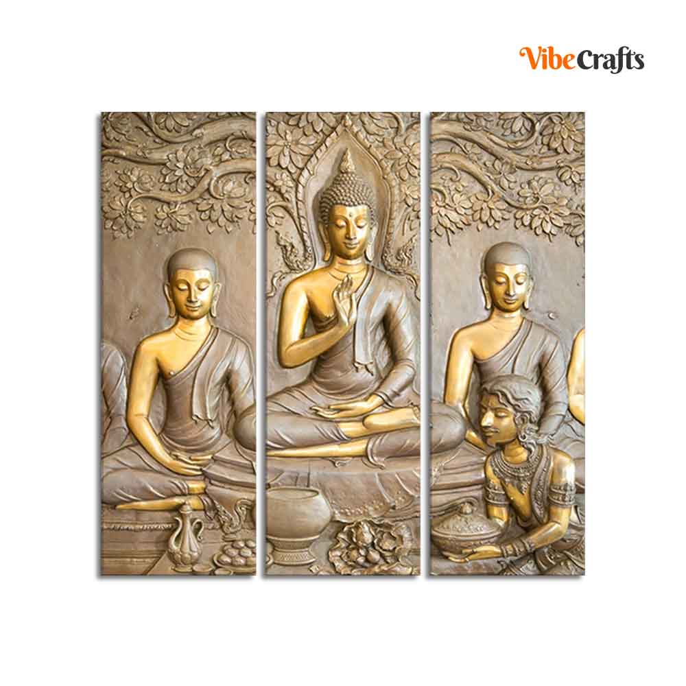 Divine God Buddha Wall Painting of Three Pieces
