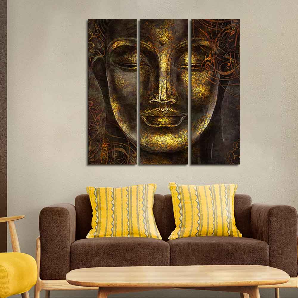 Divine Lord Buddha Sculpture Wall Painting Set of Three