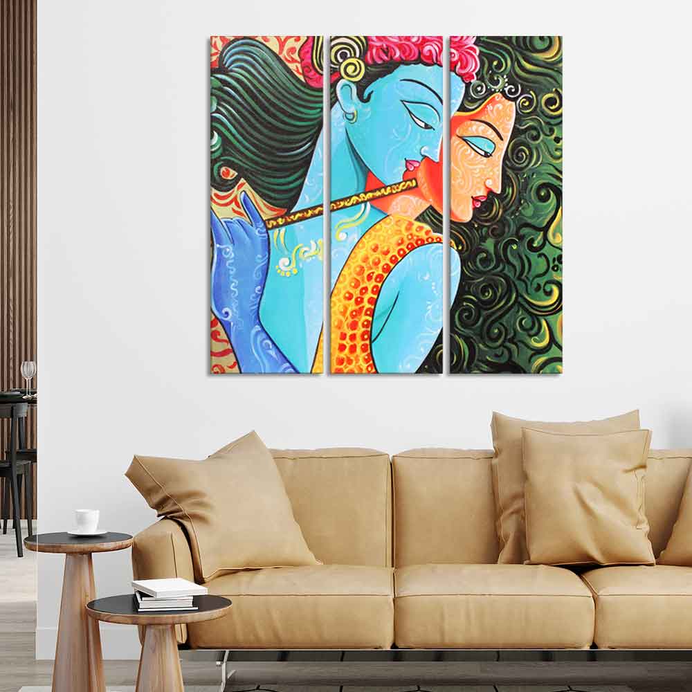Radha Krishna Canvas Wall Painting Set of 3 Pieces