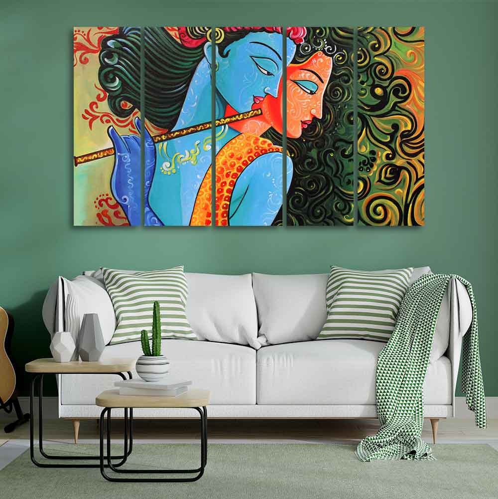 Divine Radha Krishna Canvas Wall Painting Set of Five Pieces