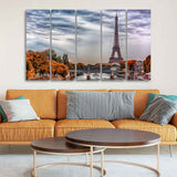 Eiffel Tower and Seine River Bedroom Wall Painting of Five Pieces