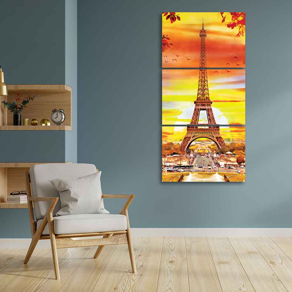 Eiffel Tower in Paris Wall Painting of 3 Pieces