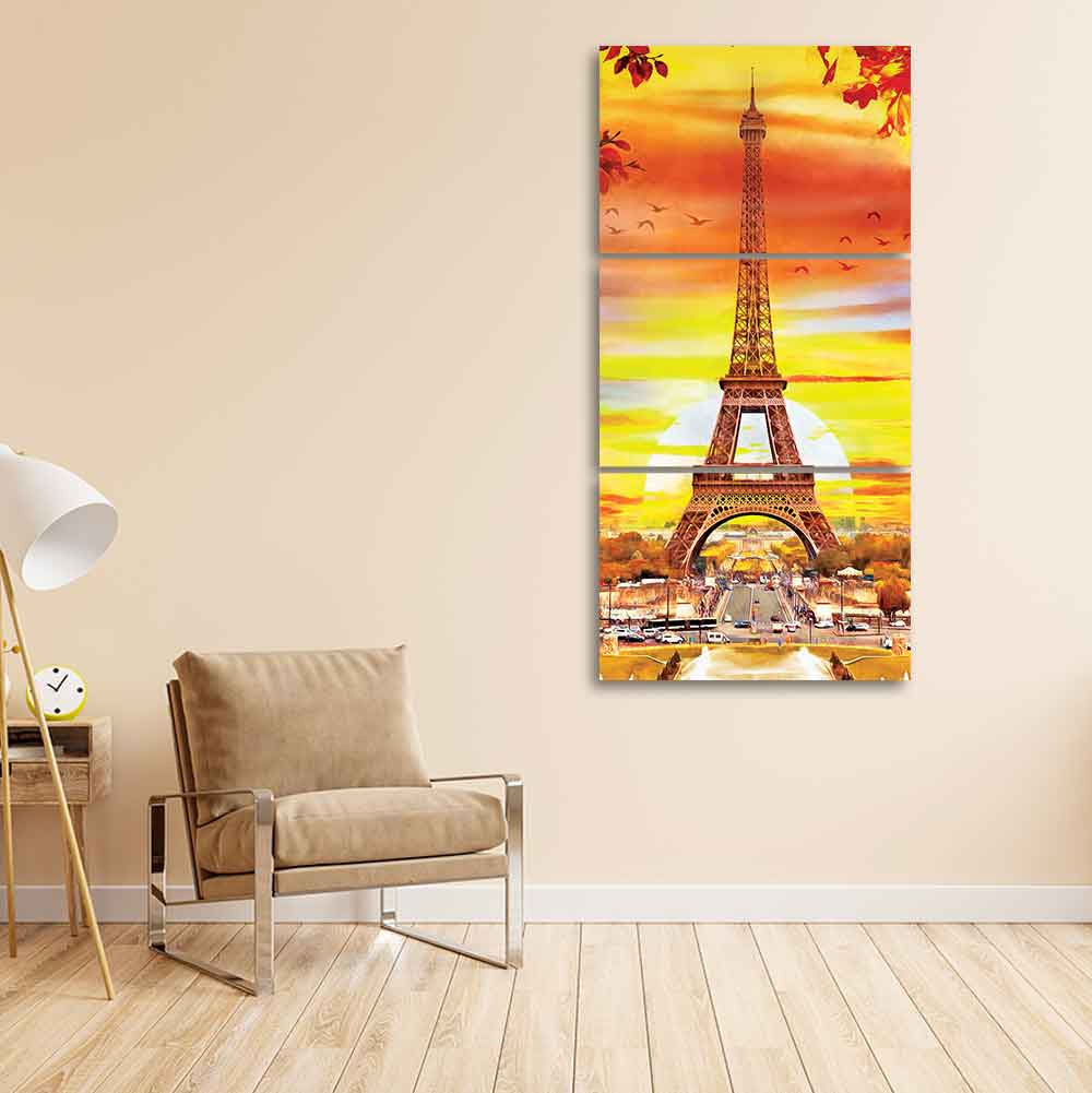 Eiffel Tower in Paris Wall Painting of 3 Pieces