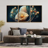 Floral Flower art Floating Canvas Wall Painting Set of Three