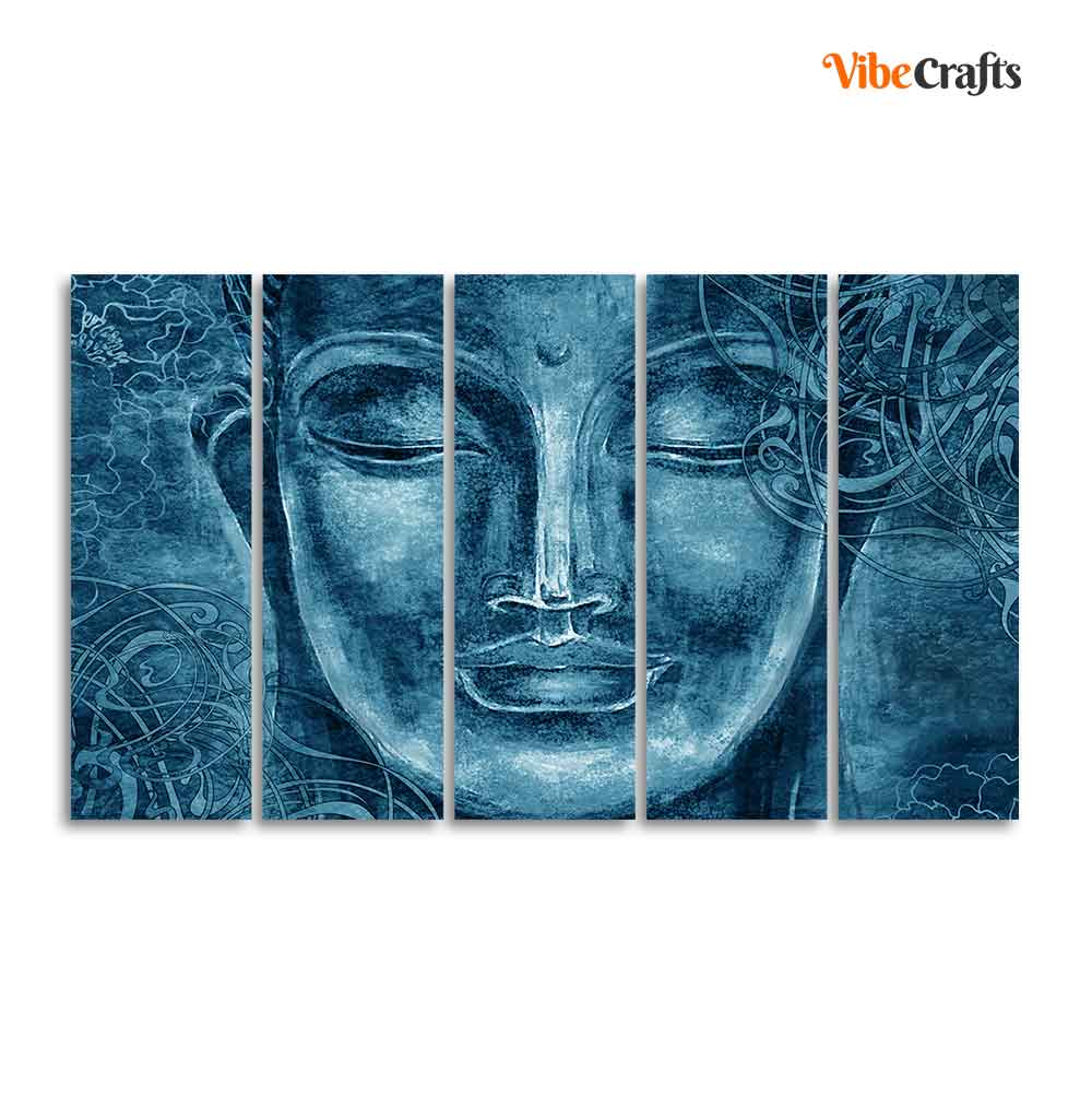 Face Sculpture of Buddha Five Pieces Wall Painting