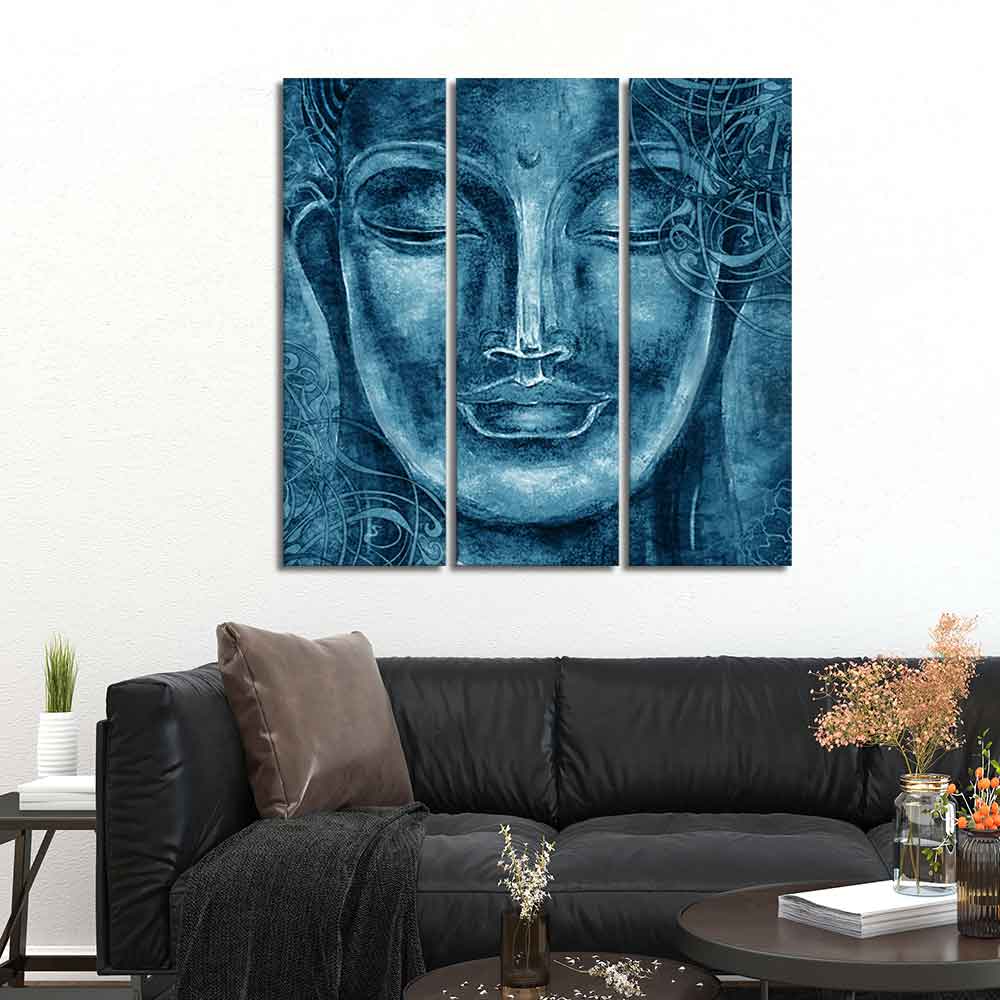 Face Sculpture of Buddha Wall Painting Three Pieces