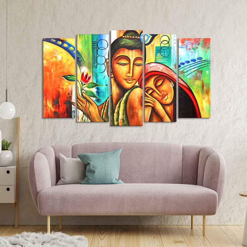 Five Pieces Set Wall Painting of Lord Radha Krishna