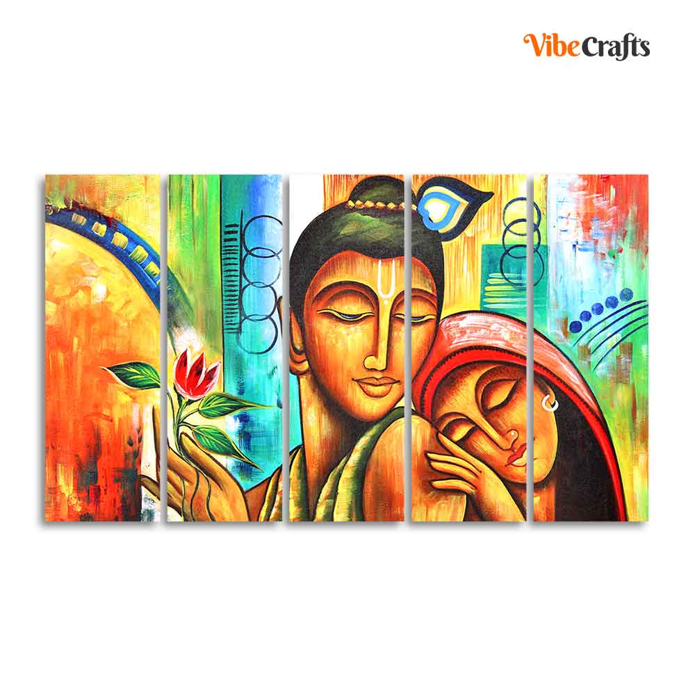 Five Pieces Wall Painting of Lord Radha Krishna