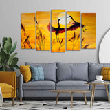 Flamingos Flying in Sunset 5 Pieces Wall Painting